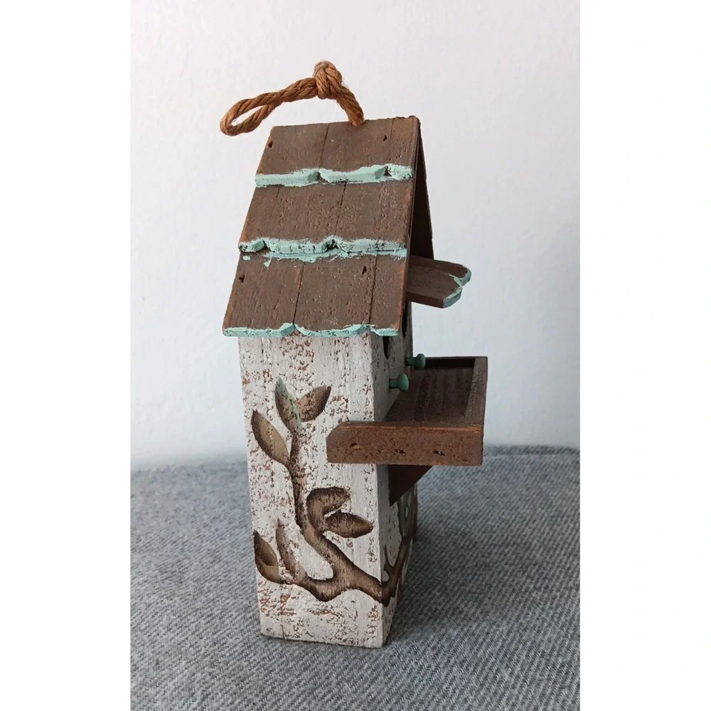Handmade Hand-Painted Wooden Bird House Floral‎ Hanging Indoor Outdoor 7.5x4.3x2
